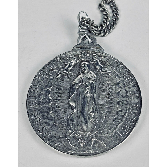 Vintage Sterling Creed Jesus/Our Lady Guadalupe Pendant Vintage Pendant 1.5" 31g - Picture 4 of 10